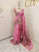 Organza banarasi with flower and leaf buttas - Image 6