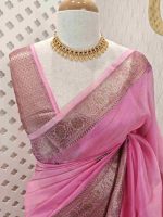 Organza banarasi with flower and leaf buttas - Image 5