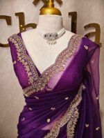 Organza with sequence round flower on scalp boarder - Image 44