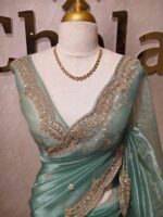 Organza with sequence round flower on scalp boarder - Image 47