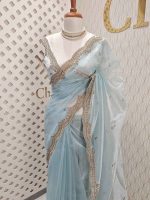 Organza with sequence round flower on scalp boarder - Image 17