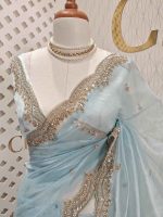 Organza with sequence round flower on scalp boarder - Image 18