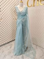 Organza with sequence flower and stone work - Image 24