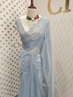 Organza with sequence flower and stone work - Image 16