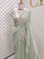Organza with sequence flower and stone work - Image 13
