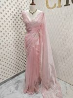 Organza with sequence flower and stone work - Image 12
