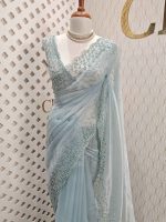 Organza with sequence flower and stone work - Image 7