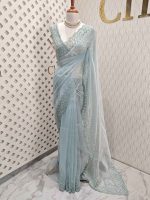 Organza with sequence flower and stone work - Image 9