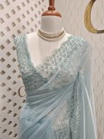Organza with sequence flower and stone work - Image 8
