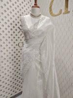 Organza with sequence flower and stone work - Image 4