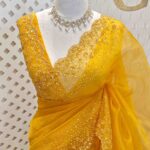 Organza with sequence flower and stone work