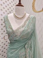 Organza with stone and  diamond scalp with temple arch border - Image 3