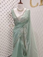 Organza with stone and  diamond scalp with temple arch border