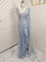 Organza with stone and  diamond scalp with temple arch border - Image 7