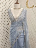 Organza with stone and  diamond scalp with temple arch border - Image 5