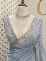 Organza with stone and  diamond scalp with temple arch border - Image 6