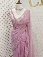 Organza with stone and  diamond scalp with temple arch border - Image 8