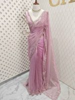 Organza with stone and  diamond scalp with temple arch border - Image 10