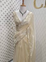 Organza with stone and  diamond scalp with temple arch border - Image 11