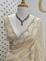 Organza with stone and  diamond scalp with temple arch border - Image 12