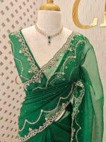 Organza with stone and  diamond scalp with temple arch border - Image 26