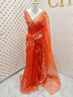 Organza with stone and  diamond scalp with temple arch border - Image 32