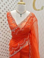 Organza with stone and  diamond scalp with temple arch border - Image 34