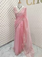 Organza with stone and  diamond scalp with temple arch border - Image 19