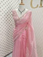 Organza with stone and  diamond scalp with temple arch border - Image 17