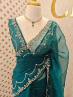 Organza with stone and  diamond scalp with temple arch border - Image 36