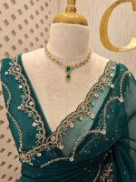 Organza with stone and  diamond scalp with temple arch border - Image 37