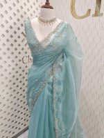 Organza with stone and  diamond scalp with temple arch border - Image 20