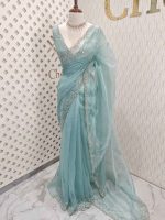 Organza with stone and  diamond scalp with temple arch border - Image 22