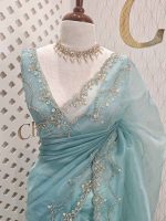 Organza with stone and  diamond scalp with temple arch border - Image 21