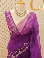 Organza with stone and  diamond scalp with temple arch border - Image 41