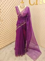 Organza with stone and  diamond scalp with temple arch border - Image 43