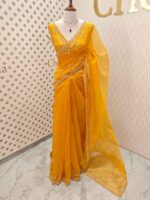 Organza with stone and  diamond scalp with temple arch border - Image 45