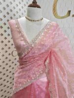 Organza with twisted thread work with cut beads and sequence - Image 29