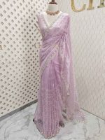Organza with twisted thread work with cut beads and sequence - Image 4