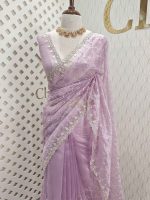 Organza with twisted thread work with cut beads and sequence