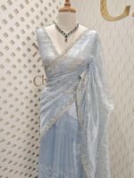 Organza with twisted thread work with cut beads and sequence - Image 11