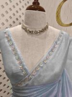 Organza with floral sequence and peal work border - Image 7