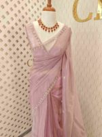 Organza with floral sequence and peal work border - Image 14