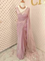 Organza with floral sequence and peal work border - Image 16