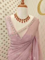 Organza with floral sequence and peal work border - Image 15