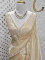 Organza with floral sequence and peal work border - Image 8