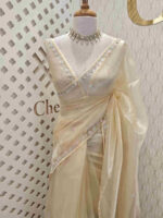 Organza with floral sequence and peal work border