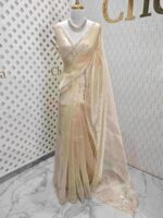 Organza with floral sequence and peal work border - Image 10