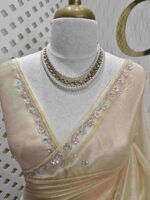 Organza with floral sequence and peal work border - Image 9
