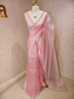Organza with floral sequence and peal work border - Image 22